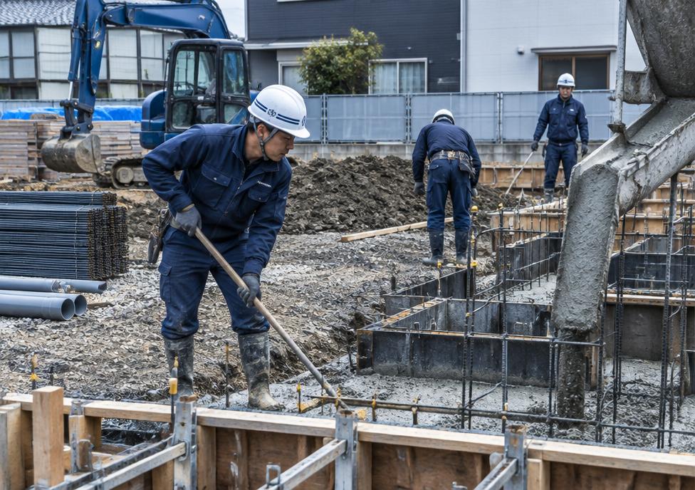 基礎工事を進める土工のイメージ
